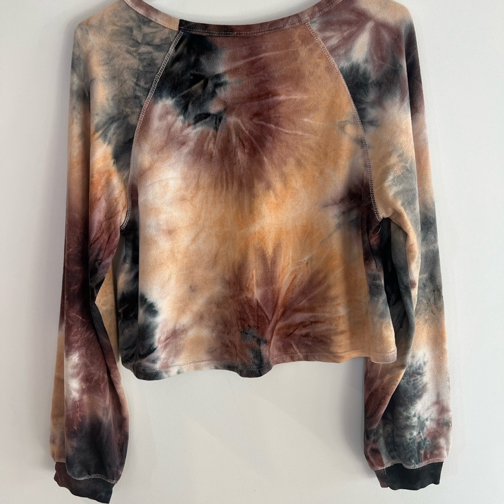 Tie-Dye Long Sleeve Crop Sweatshirt - Brown Multi - Picture 3 of 3